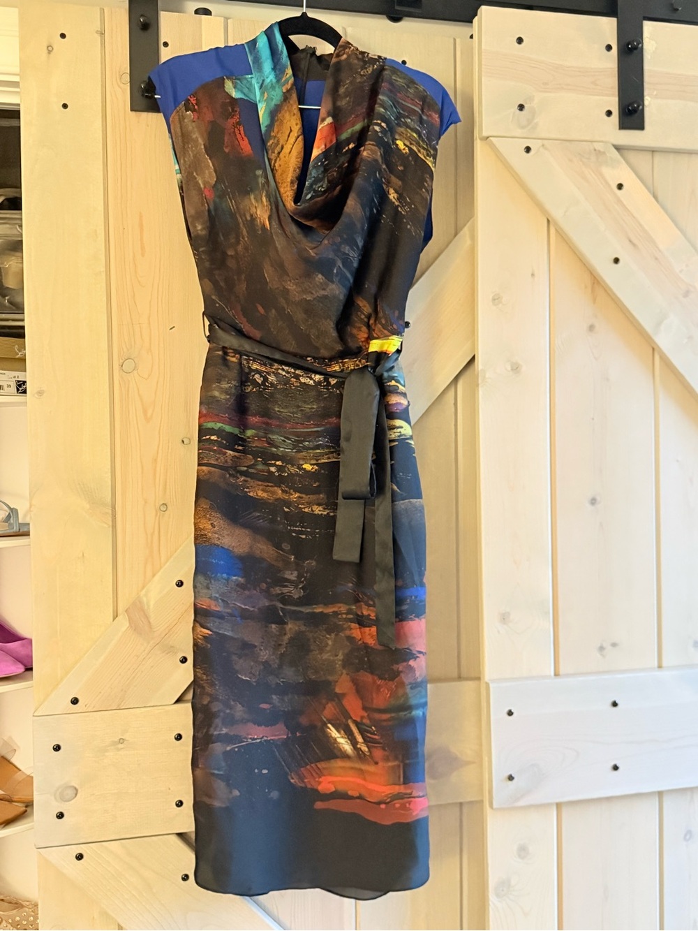 NWOT Ted Baker London Multicolor Abstract Cowl Neck Midi Dress - Picture 6 of 7